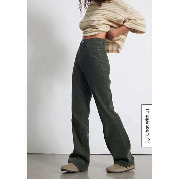 NEW Pacsun Corduroy High-Rise Bootcut Flare-Ankle Green Button Fly Denim Jeans - Picture 2 of 11